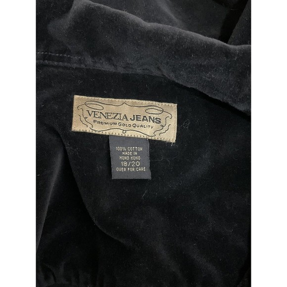 VTG Womens Velour Jacket 18/20 Black 90s Y2K Full Zip Pockets Goth Grunge Retro - Picture 5 of 7